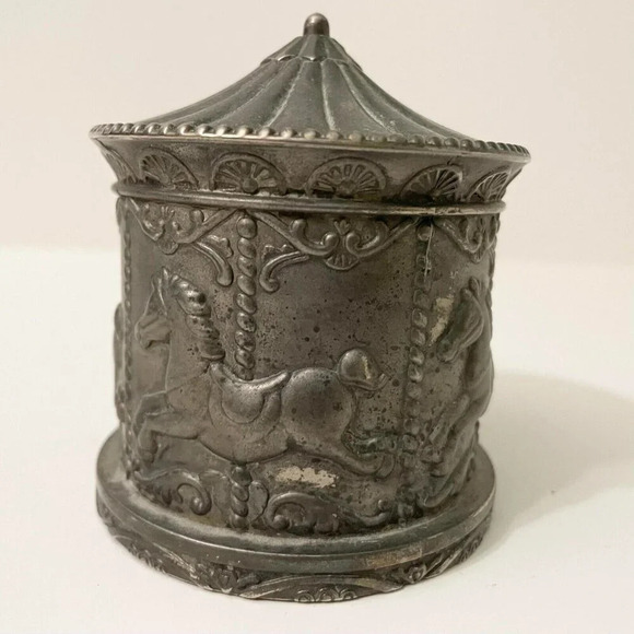 Vintage Carousel Coin Bank Silver  Plate Merry Go Round Piggy Bank - Picture 15 of 16